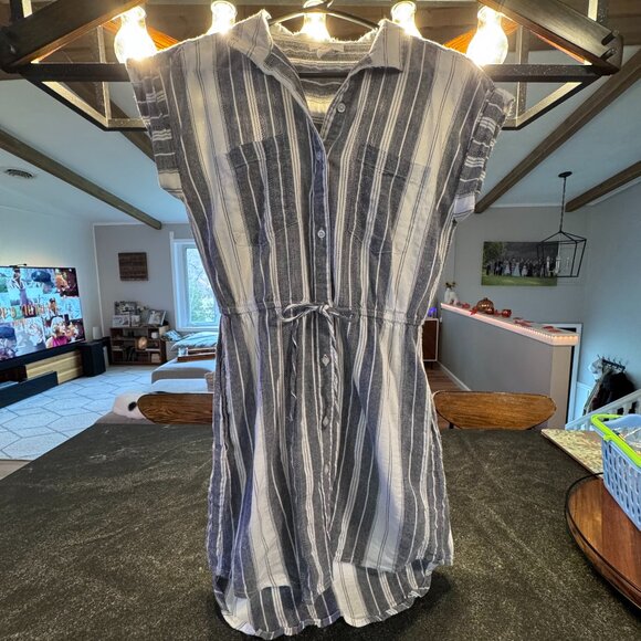 Japna Button Down Dress, Blue & White, Medium - Picture 1 of 4